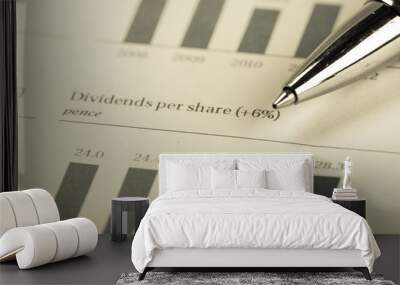 Pen on the Financial Document with Graph - Close Up Wall mural