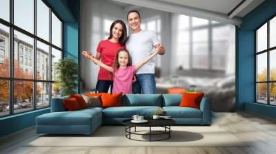 Portrait of happy family together ready for travel Wall mural