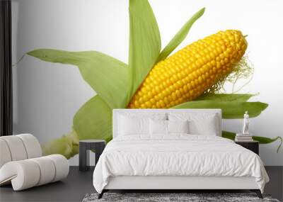 Raw corn cob isolated on white background Wall mural