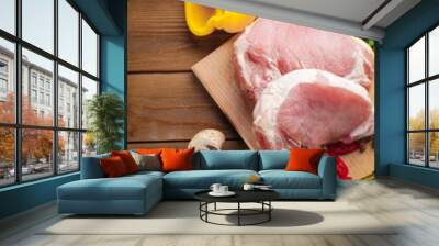 Raw steak on the wooden board Wall mural