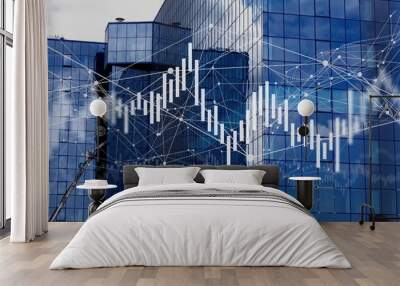 Real estate and investment concept with skyscrapers and digital financial chart with stock market diagram Wall mural