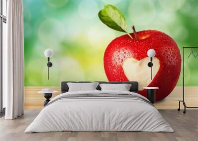 Red apple with a heart shaped Wall mural