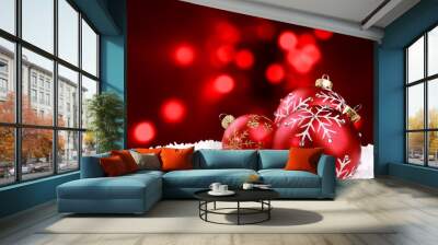 Red Christmas balls   on  background Wall mural