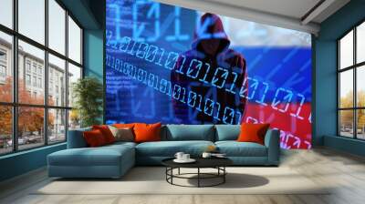 Russian killnet hacker concept with flag background Wall mural