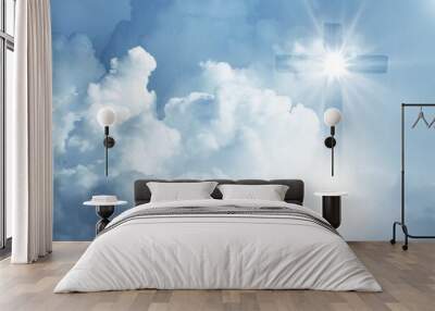 Saint savior rise high devote spirit love life. Shiny risen cross Wall mural