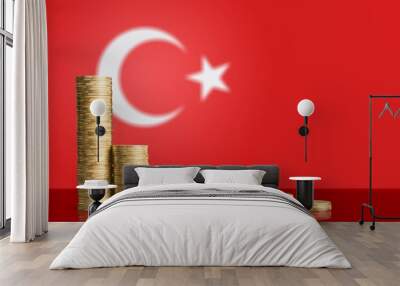 Set of coins and Turkey flag background Wall mural