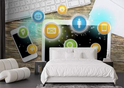 Smartphone with blank screen and table pc on  background Wall mural