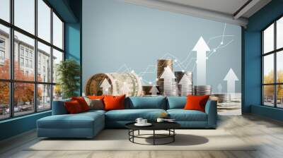 stack of coins with trading chart in financial concepts and financial investment business stock grow Wall mural