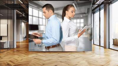 Successful happy business team standing at office interior. Wall mural