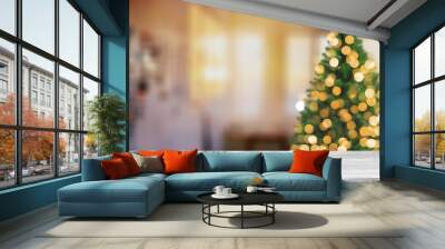 Table space in front of defocused Christmas tree Wall mural