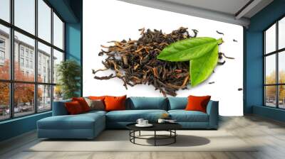 Tea and leaves isolated on white background Wall mural