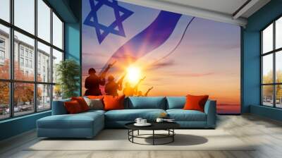 The missiles in the sky at sunset. War concept Wall mural