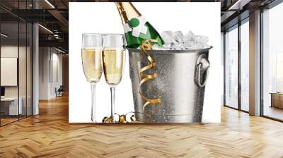 Two glasses of champagne and bottle on background Wall mural