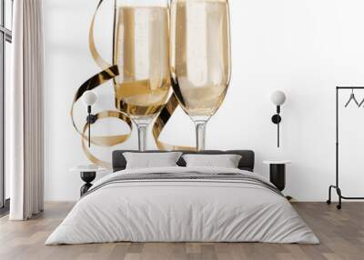 Two glasses of champagne isolated on white background Wall mural