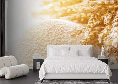 Wheat ears and flour on  background Wall mural