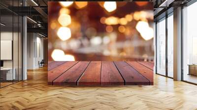 wood empty table in modern cafe or bar Wall mural