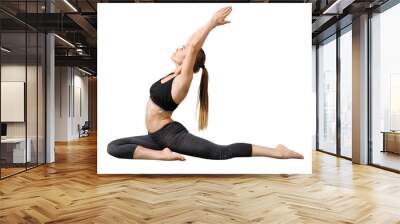 Young beautiful woman doing Yoga on white background Wall mural