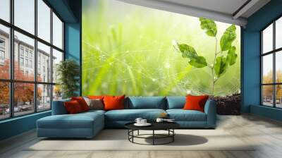 Young plant with cyber display of technological smart farming and Agriculture Innovation Concept. Wall mural