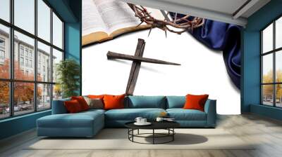 Ð¡rucifixion Spikes with nails in shape Of Cross On the Bible Wall mural