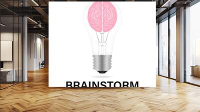 Brain. Brainstorm. Brain in Lightbulb. Creativity and Thinking Idea Concept. Vector Illustration.   Wall mural