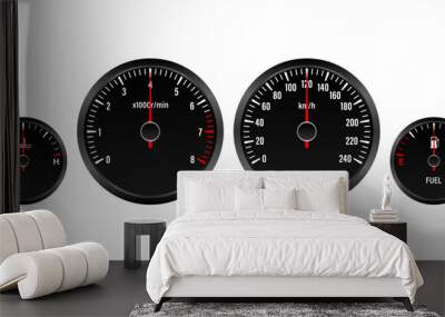 Car Dashboard. Car Panel Display. Car Speedometer Dashboard. Tachometer or Odometer Display. Vector Illustration. Wall mural