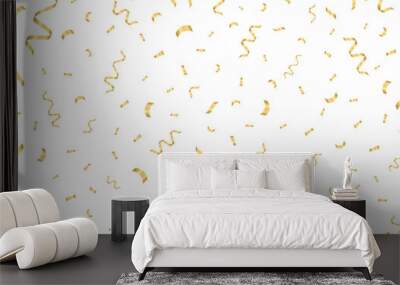 Golden Confetti Background. Falling Confetti for Party, Birthday, Celebration or Anniversary. Vector Illustration on White Background.  Wall mural