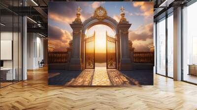 Gate of heaven, heavenly gate afterlife, death, dead, white, white yellow light sky Wall mural