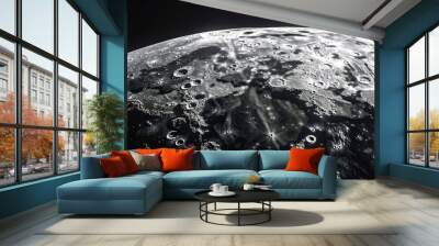 A detailed image of the Moon's craters and surface features. Wall mural