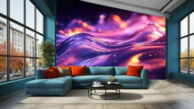 Abstract liquid glass holographic wave in motion on a dark background Wall mural