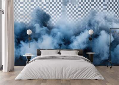 Blue smoke explosion border isolated on a transparent background Wall mural