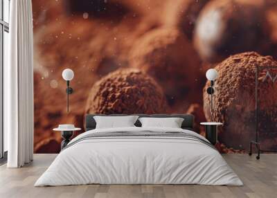 Luxurious chocolate truffles dusted with cocoa powder. Wall mural