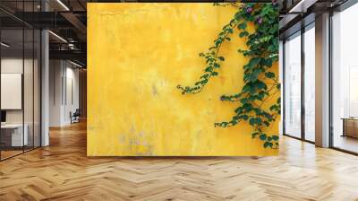 Mexican colonial yellow wall background with vine plant Wall mural