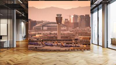 Phoenix Sky Harbor air traffic control tower at sunset in Arizona, USA Wall mural