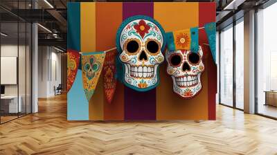 Creative theme of Hispanic Heritage Month flag decoration design style dia de los muerto Wall mural