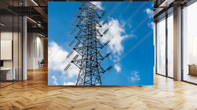 Silhouette of high voltage tower and electric line with the sky background. Wall mural