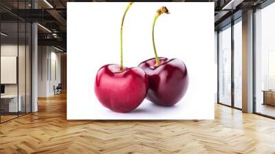 two sweet cherries on white background Wall mural