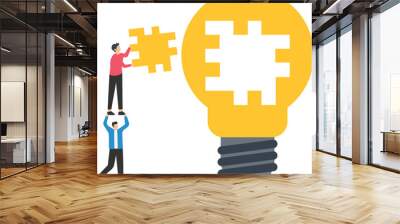 Team building, team collaboration for business idea, teamwork to solve problems, participate to work together for success concept, Team up to solve lightbulb jigsaw.
 Wall mural