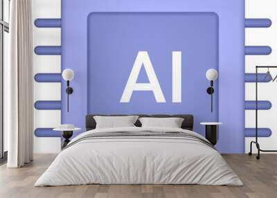 3d illustration of ai artificial intelligence purple  icon with transparent background, 3d rendering icon Wall mural