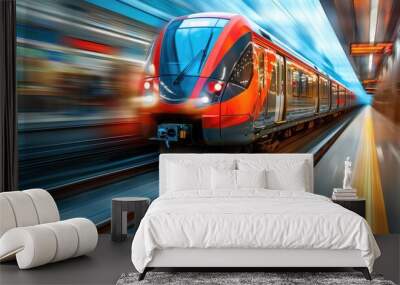 Motion blur of fast-moving train Wall mural