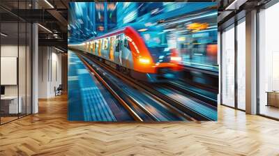 Motion blur of fast-moving train Wall mural