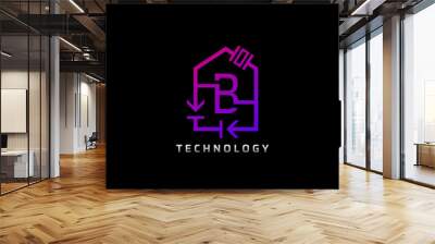 Electric House B Letter Icon Design With Electrical Engineering Component Symbol. Electrical House Service. Wall mural