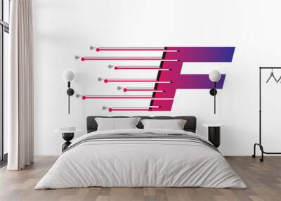 F Letter Digital Data Logo Icon, Fast Hi-tech F Design Concept. Wall mural