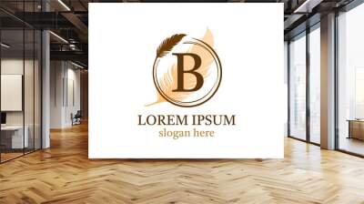 Feather letter B icon design, vector design concept circle feather with letter for initial luxury business, firm, law service, notary, boutique and more brand identity. Wall mural