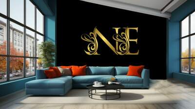 Gold N, E and NE Luxury Letter Logo Icon. Graceful royal style. Luxury alphabet arts logo. Wall mural