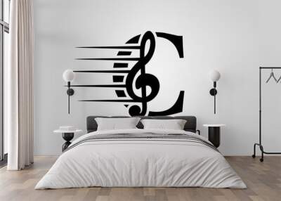 Key Note C Letter Logo Vector. Music Note On Initial C Design. Wall mural