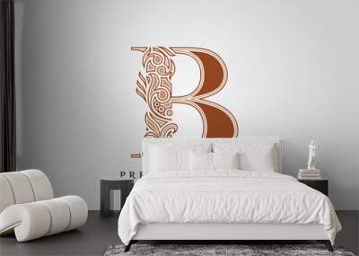 Luxury Initial B Letter logo icon, Elegant floral ornament monogram design vector. Wall mural