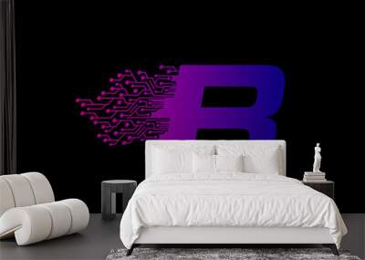 R Data Digital Connection Logo, Fast R Letter Logo Icon Wall mural