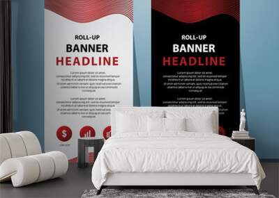 Red Abstract Shapes Modern Exhibition Advertising Trend Business Roll Up Banner Stand Poster Brochure flat design template creative concept. Presentation. Cover Publication. banner templates. Wall mural