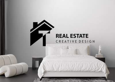 T Letter Logo. house shape with negative letter H, Real Estate Architecture Construction Icon Design. Wall mural