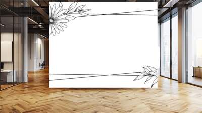 floral frame with line art wildflower wreath. flower bouquet sketch Wall mural